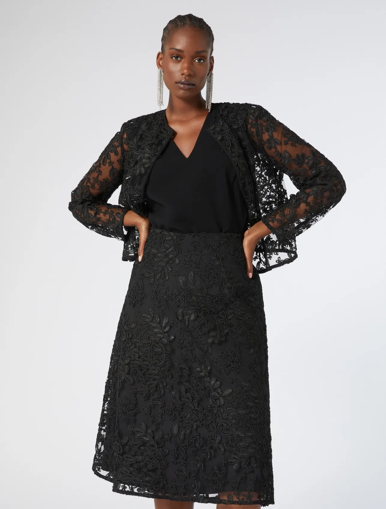Outlet Marina Rinaldi Embroidered tulle tunic BLACK