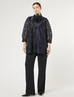 Online Marina Rinaldi Embroidered tulle tunic ULTRAMARINE