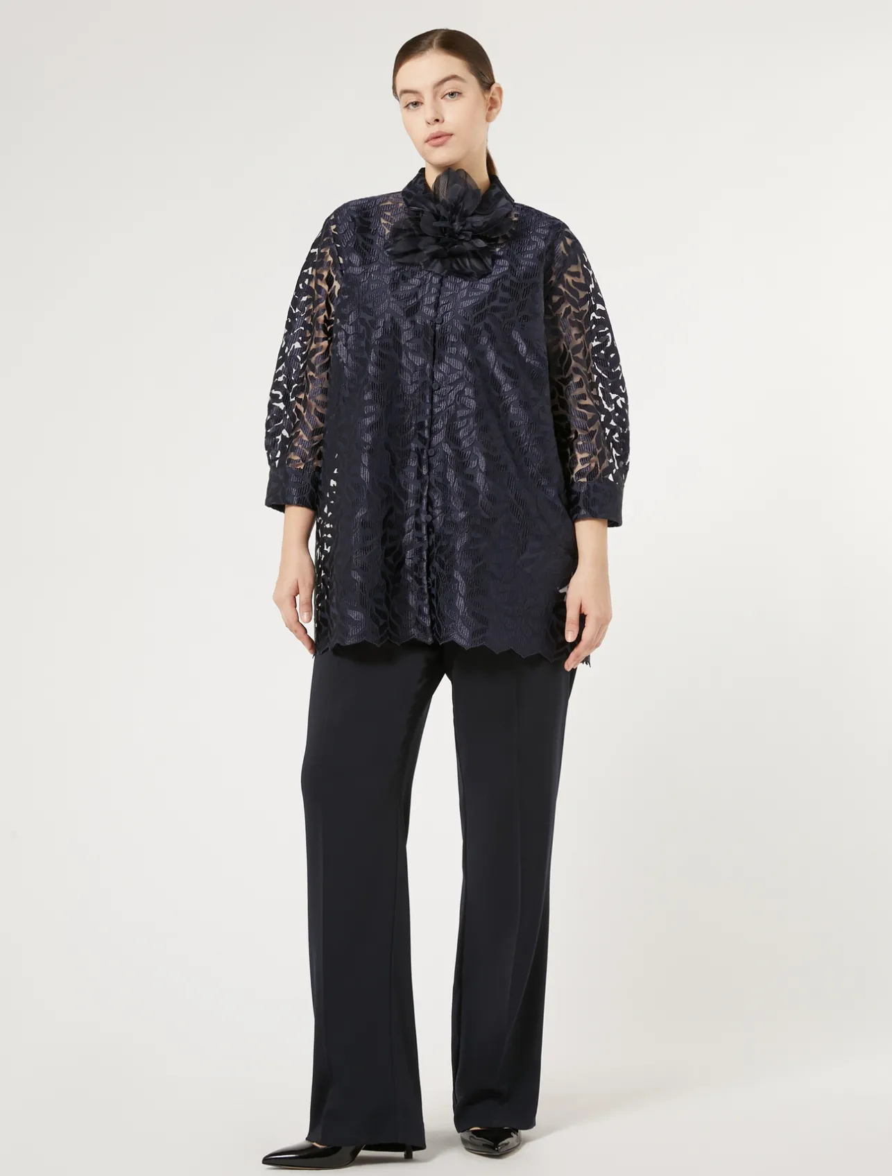 Online Marina Rinaldi Embroidered tulle tunic ULTRAMARINE