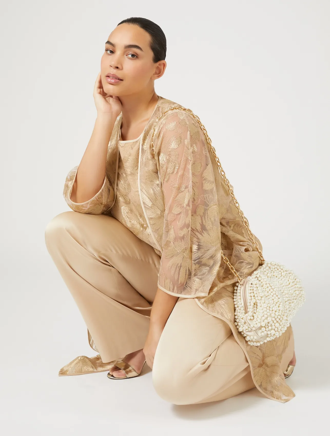 Hot Marina Rinaldi Embroidered tulle tunic LIGHTGOLD