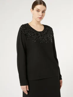 Discount Marina Rinaldi Embroidered viscose sweater BLACK