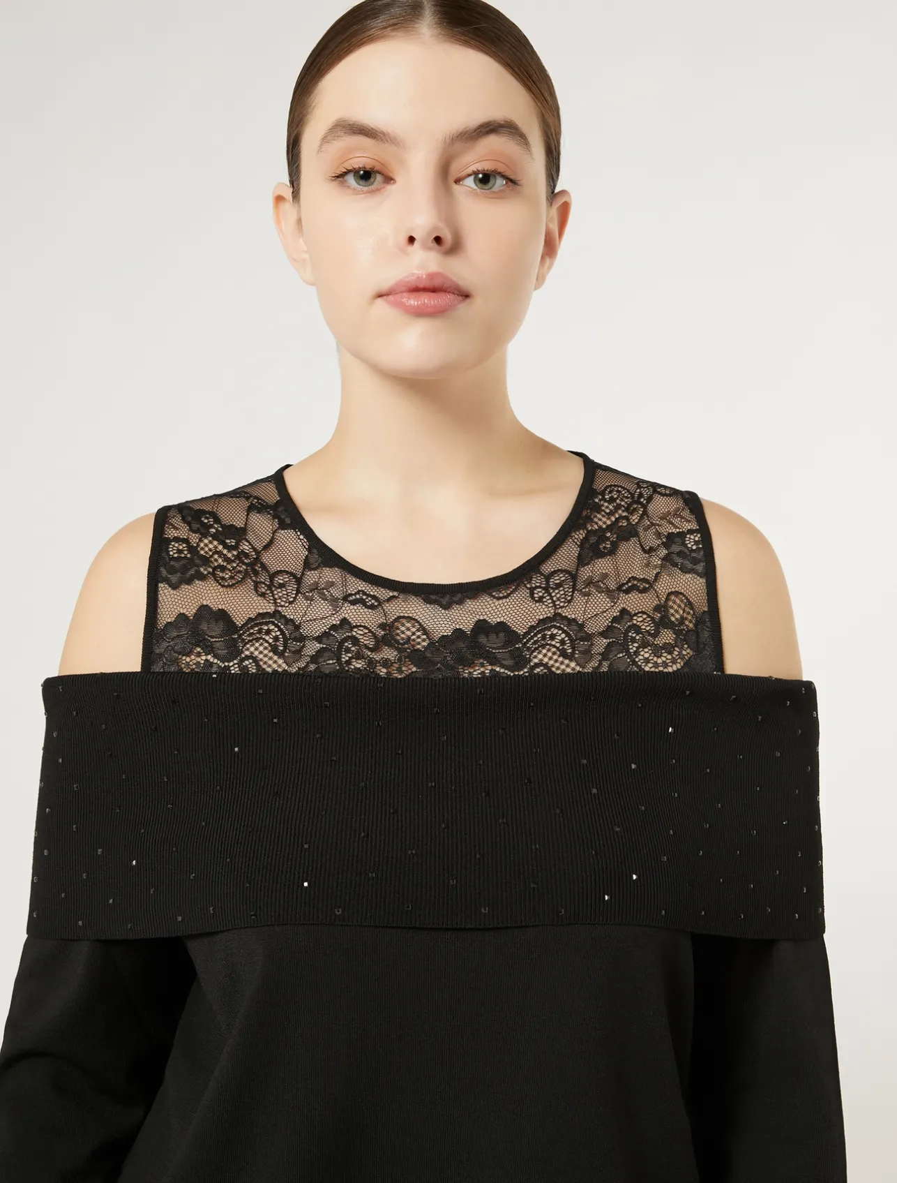 Fashion Marina Rinaldi Embroidered viscose sweater BLACK