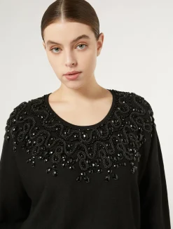 Discount Marina Rinaldi Embroidered viscose sweater BLACK
