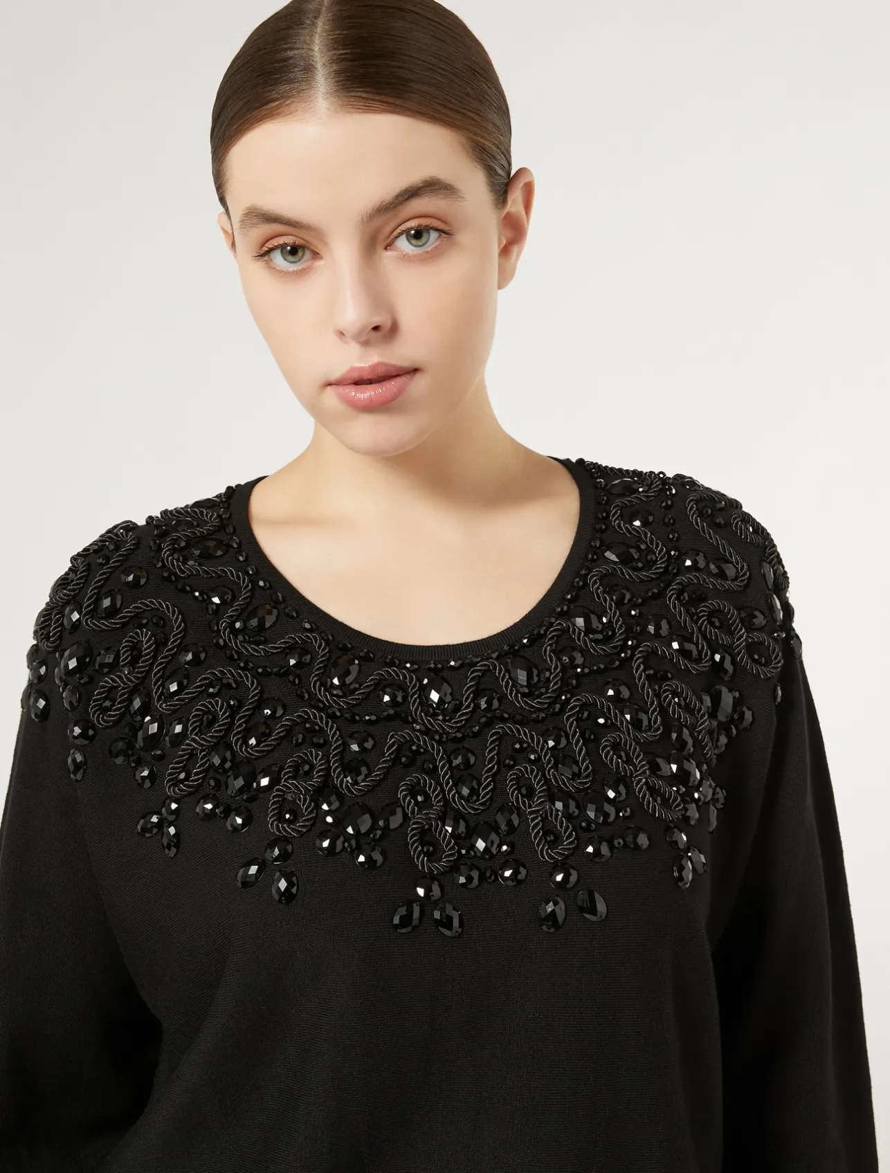 Discount Marina Rinaldi Embroidered viscose sweater BLACK