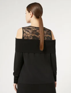 Fashion Marina Rinaldi Embroidered viscose sweater BLACK