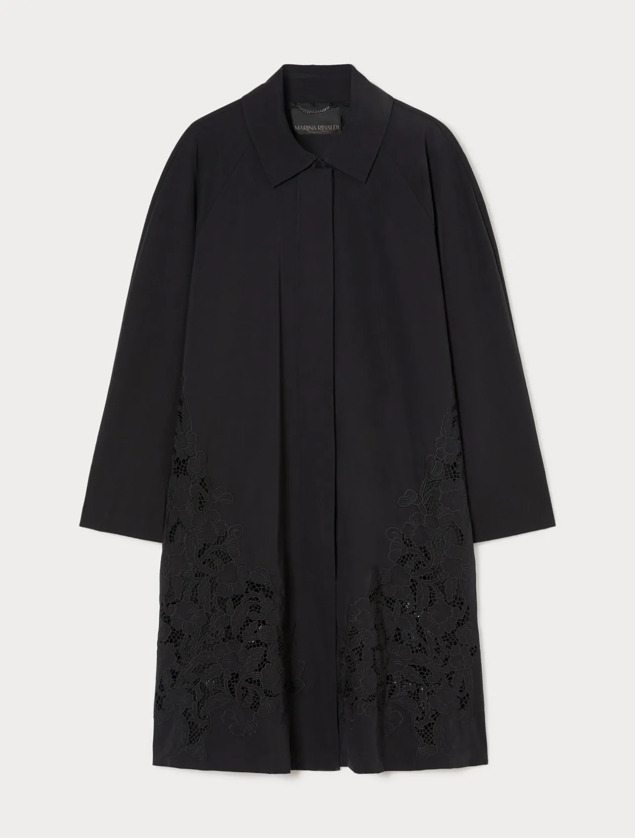 Online Marina Rinaldi Embroidered water-repellent twill raincoat BLACK