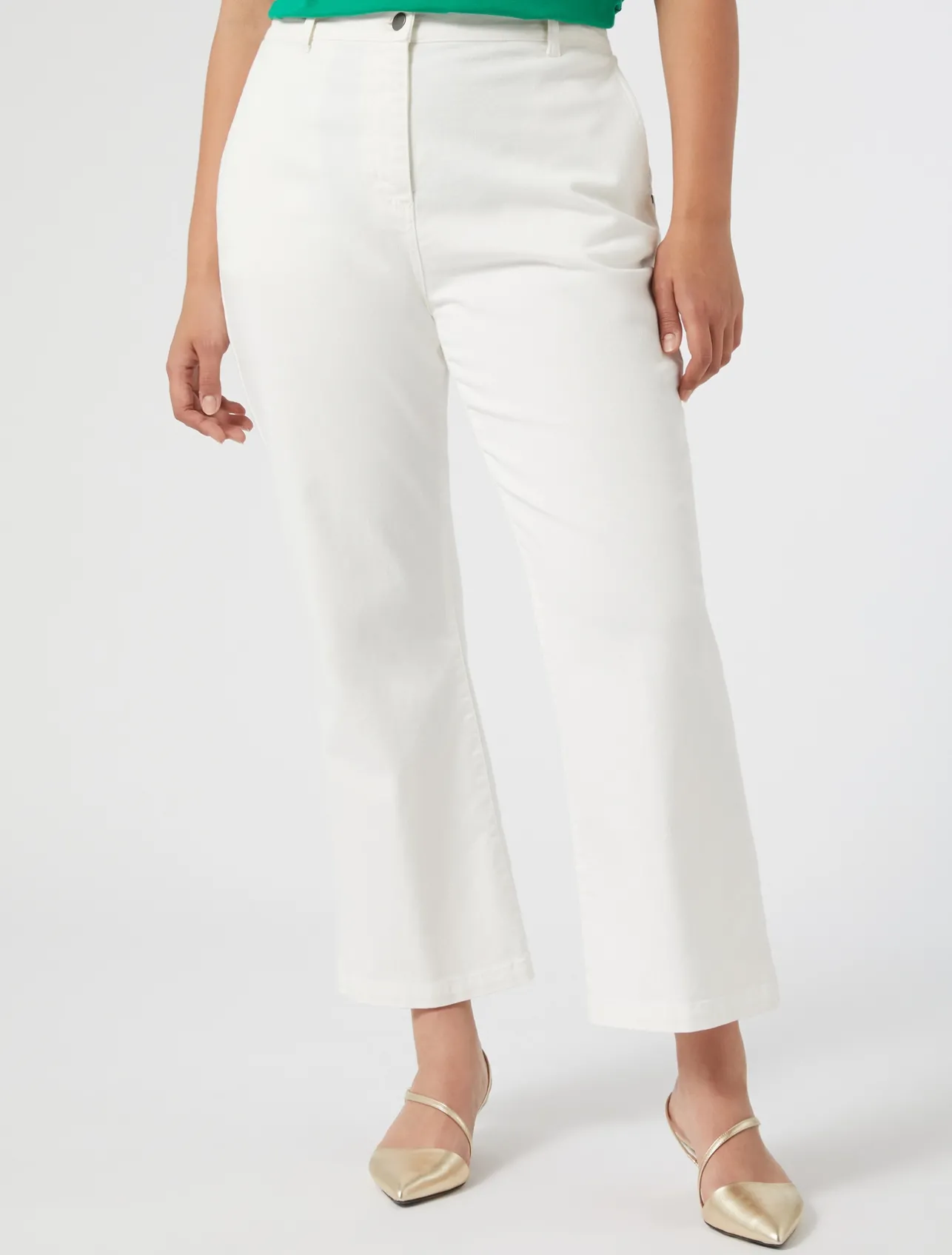 Fashion Marina Rinaldi Flared cotton bull denim trousers WHITE