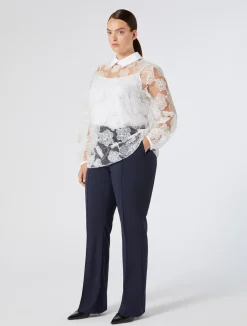 Clearance Marina Rinaldi Flared wool canvas trousers MIDNIGHTBLUE