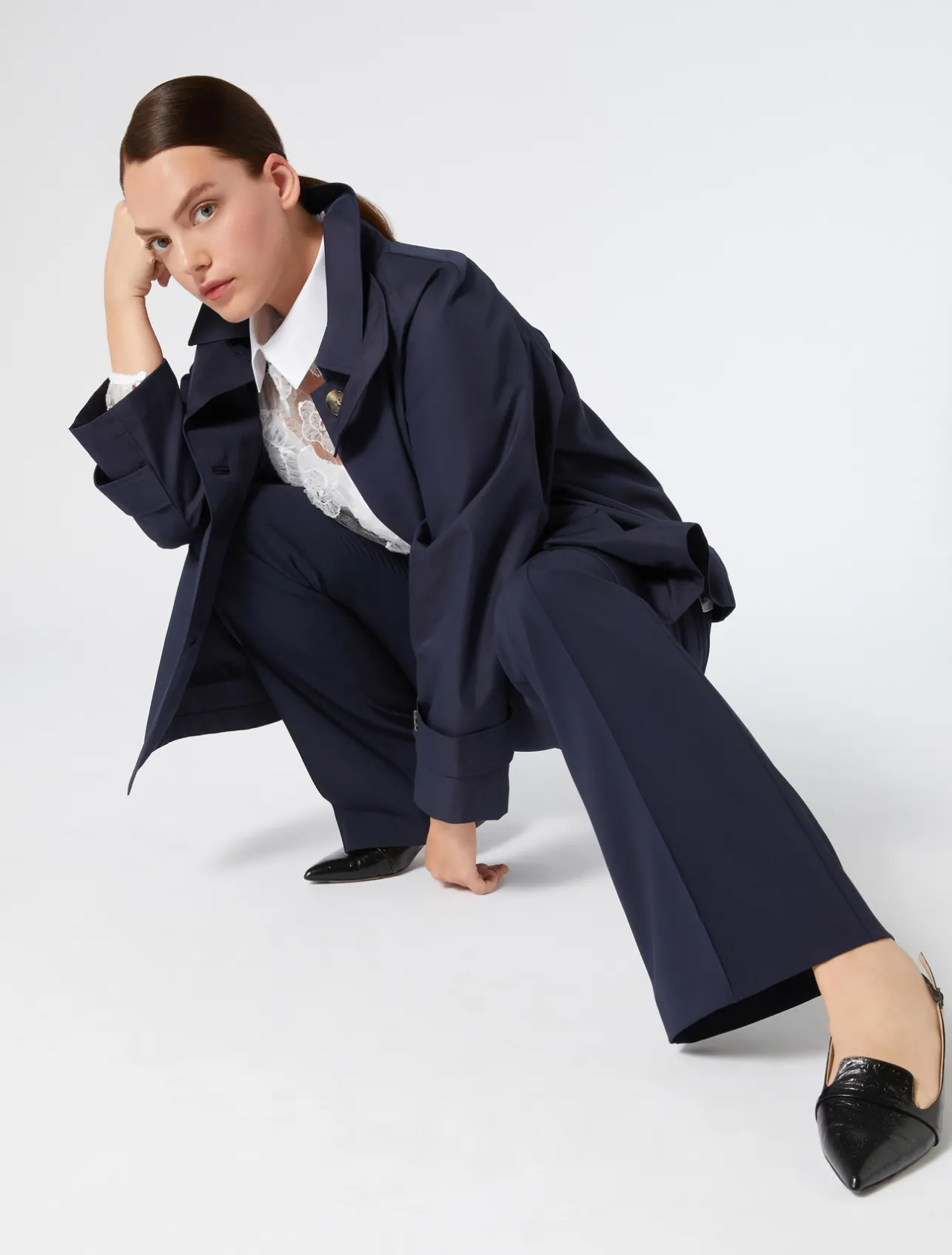 Clearance Marina Rinaldi Flared wool canvas trousers MIDNIGHTBLUE
