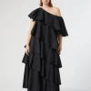 Outlet Marina Rinaldi Flounce poplin dress BLACK