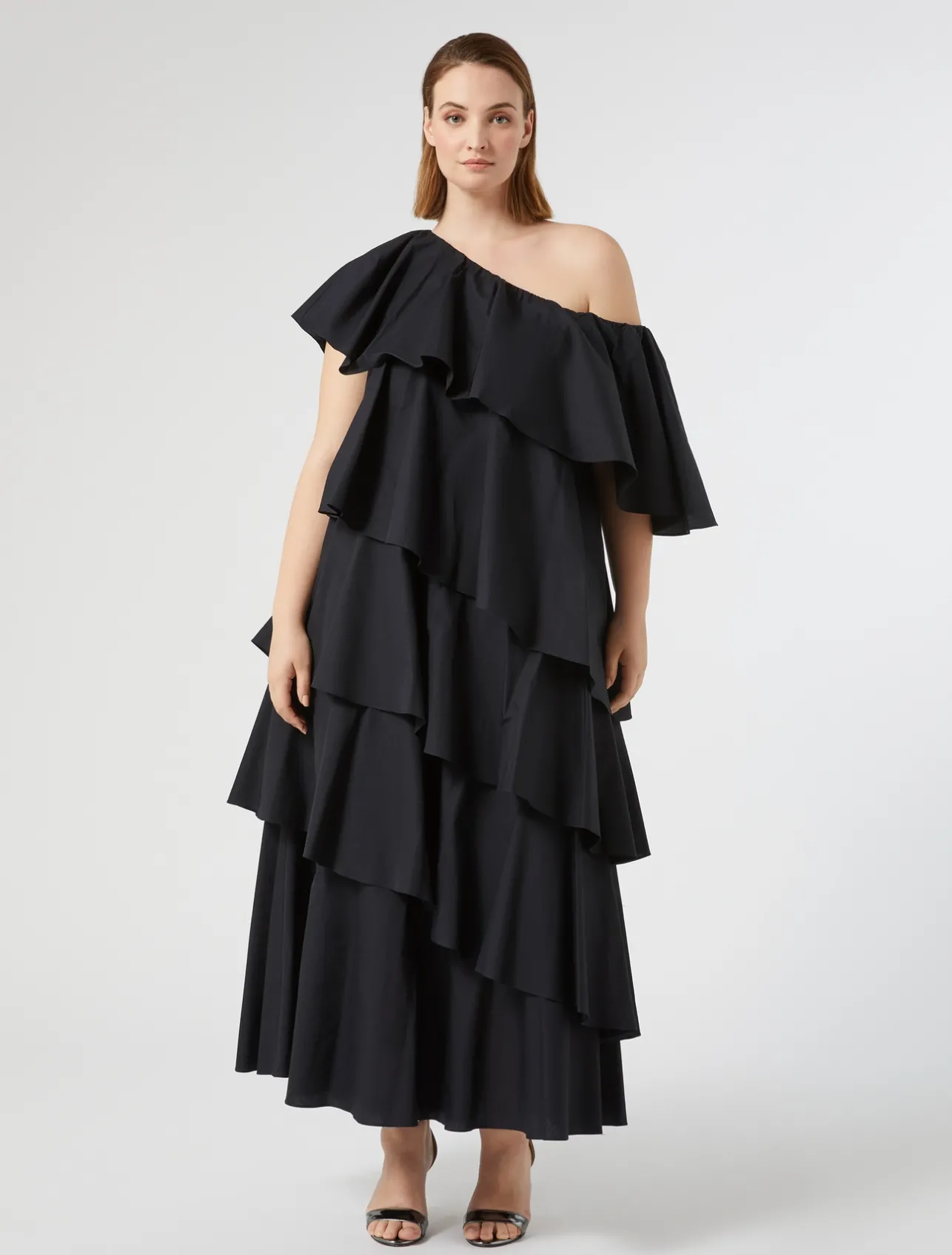 Outlet Marina Rinaldi Flounce poplin dress BLACK