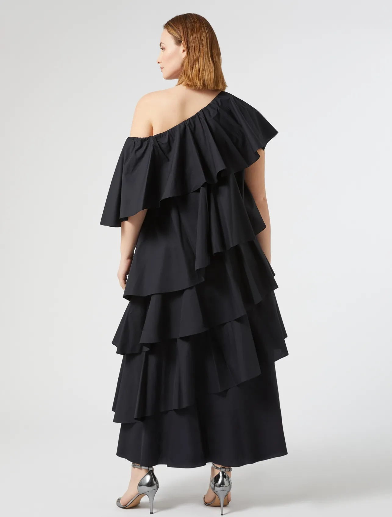 Outlet Marina Rinaldi Flounce poplin dress BLACK