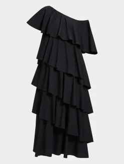 Outlet Marina Rinaldi Flounce poplin dress BLACK