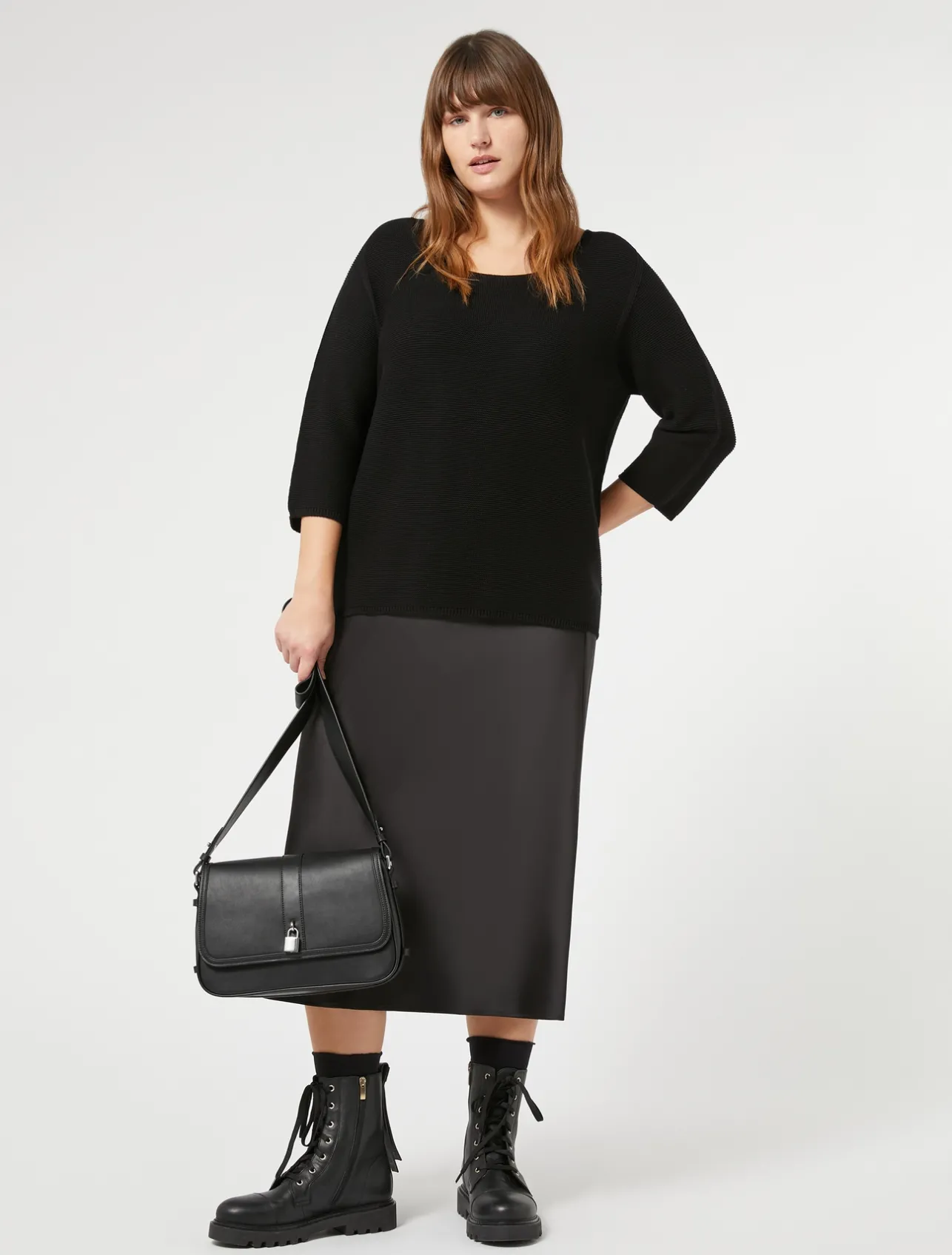 Sale Marina Rinaldi Fluid satin skirt BLACK