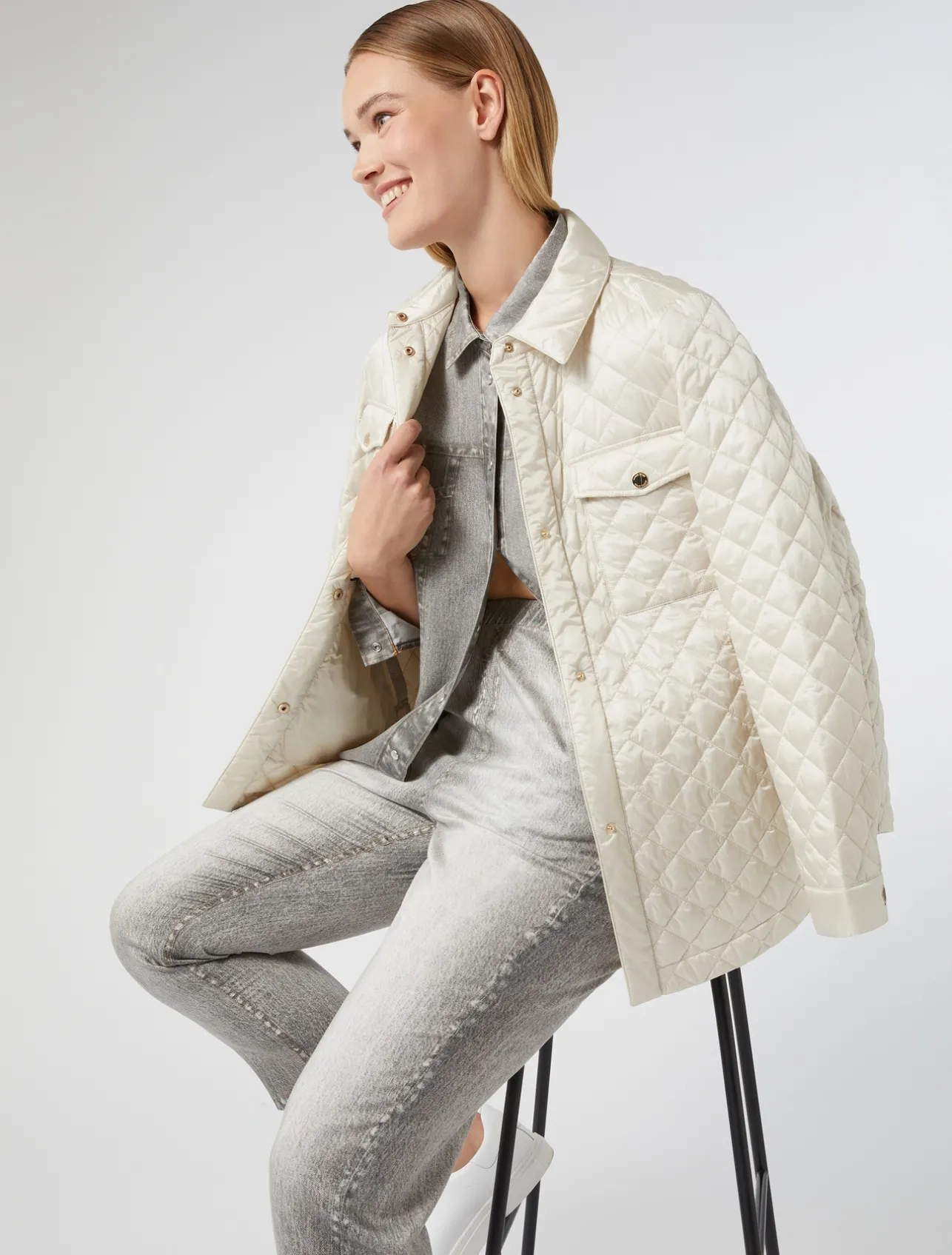 Best Marina Rinaldi Iridescent nylon canvas padded jacket IVORY