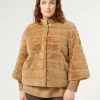 Online Marina Rinaldi Jacket in fur-effect fabric and nylon canvas CAMEL