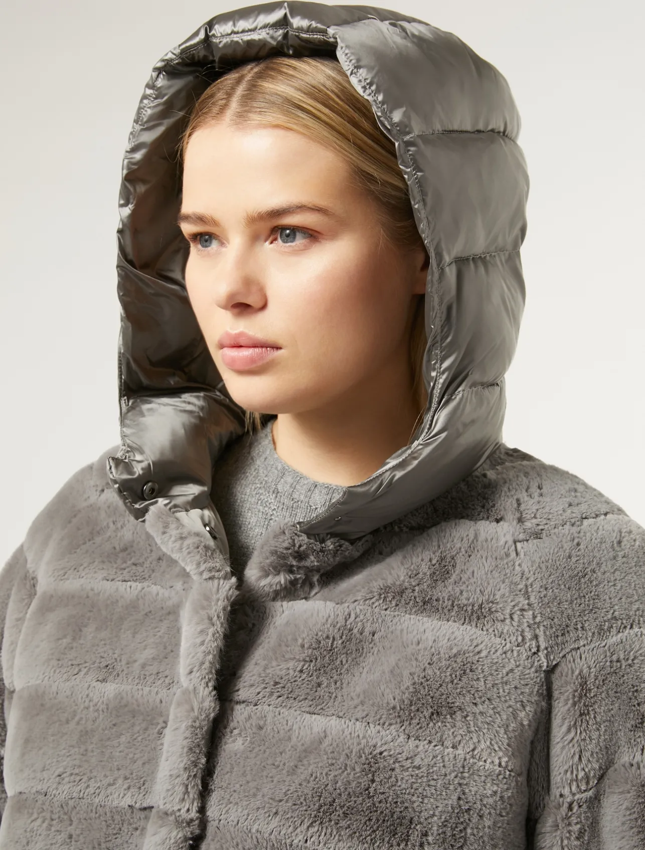 Online Marina Rinaldi Jacket in fur-effect fabric and nylon canvas MEDIUMGREY