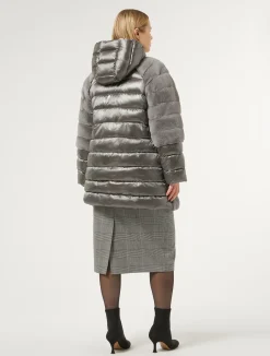 Online Marina Rinaldi Jacket in fur-effect fabric and nylon canvas MEDIUMGREY