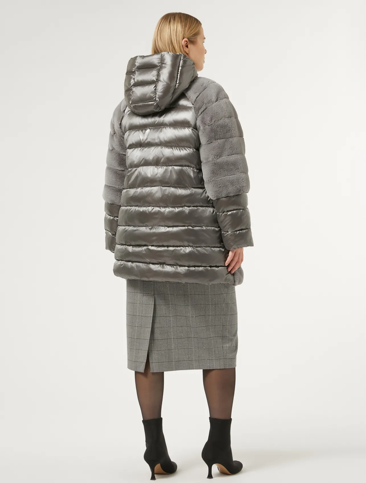 Online Marina Rinaldi Jacket in fur-effect fabric and nylon canvas MEDIUMGREY