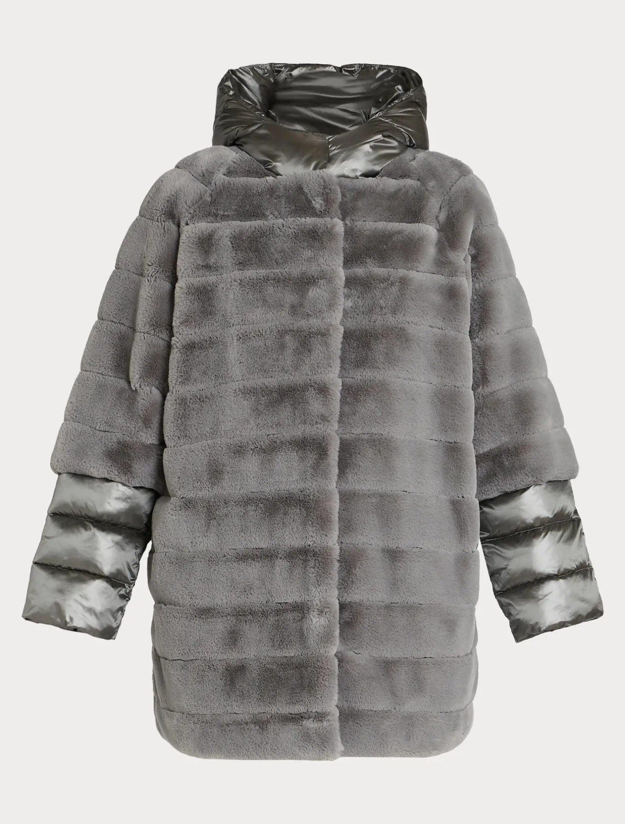 Online Marina Rinaldi Jacket in fur-effect fabric and nylon canvas MEDIUMGREY