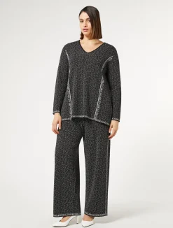 Discount Marina Rinaldi Jacquard viscose trousers BLACKWHITE