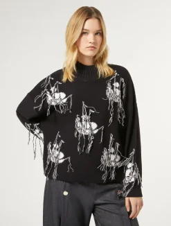 Discount Marina Rinaldi Jacquard wool blend jumper MIDNIGHTBLUE