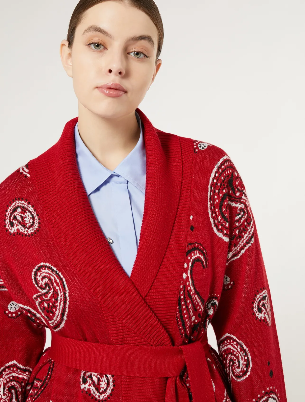 New Marina Rinaldi Jacquard wool-blend cardigan RED