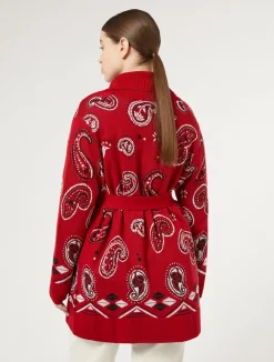 New Marina Rinaldi Jacquard wool-blend cardigan RED