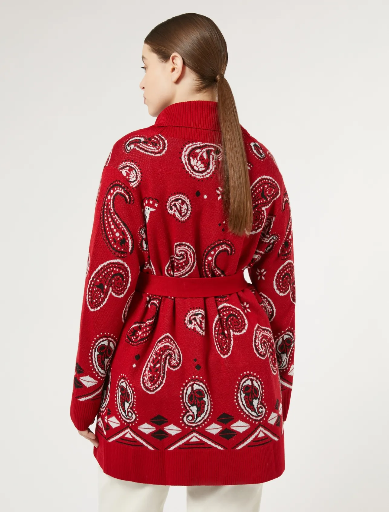 New Marina Rinaldi Jacquard wool-blend cardigan RED
