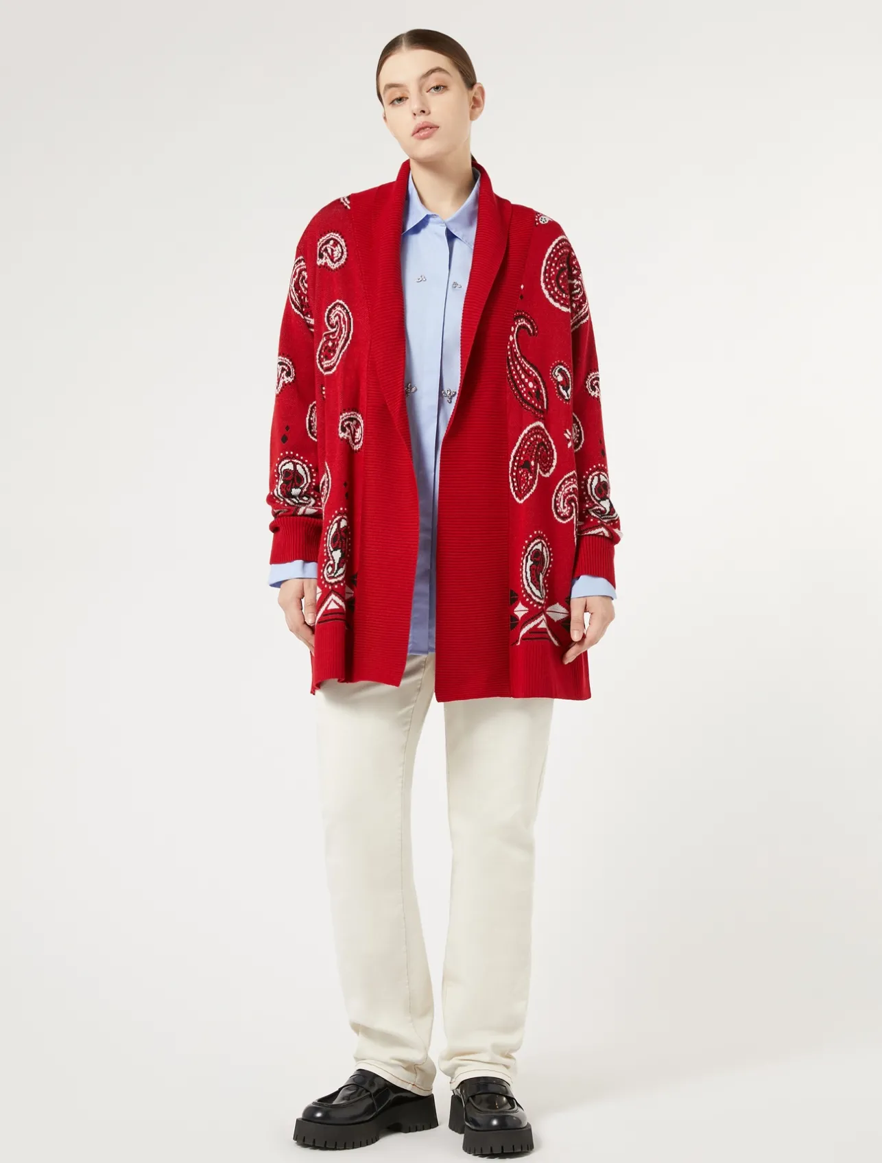 New Marina Rinaldi Jacquard wool-blend cardigan RED