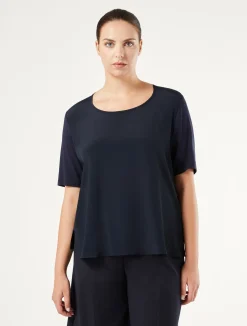 New Marina Rinaldi Jersey, acetate and silk T-shirt ULTRAMARINE