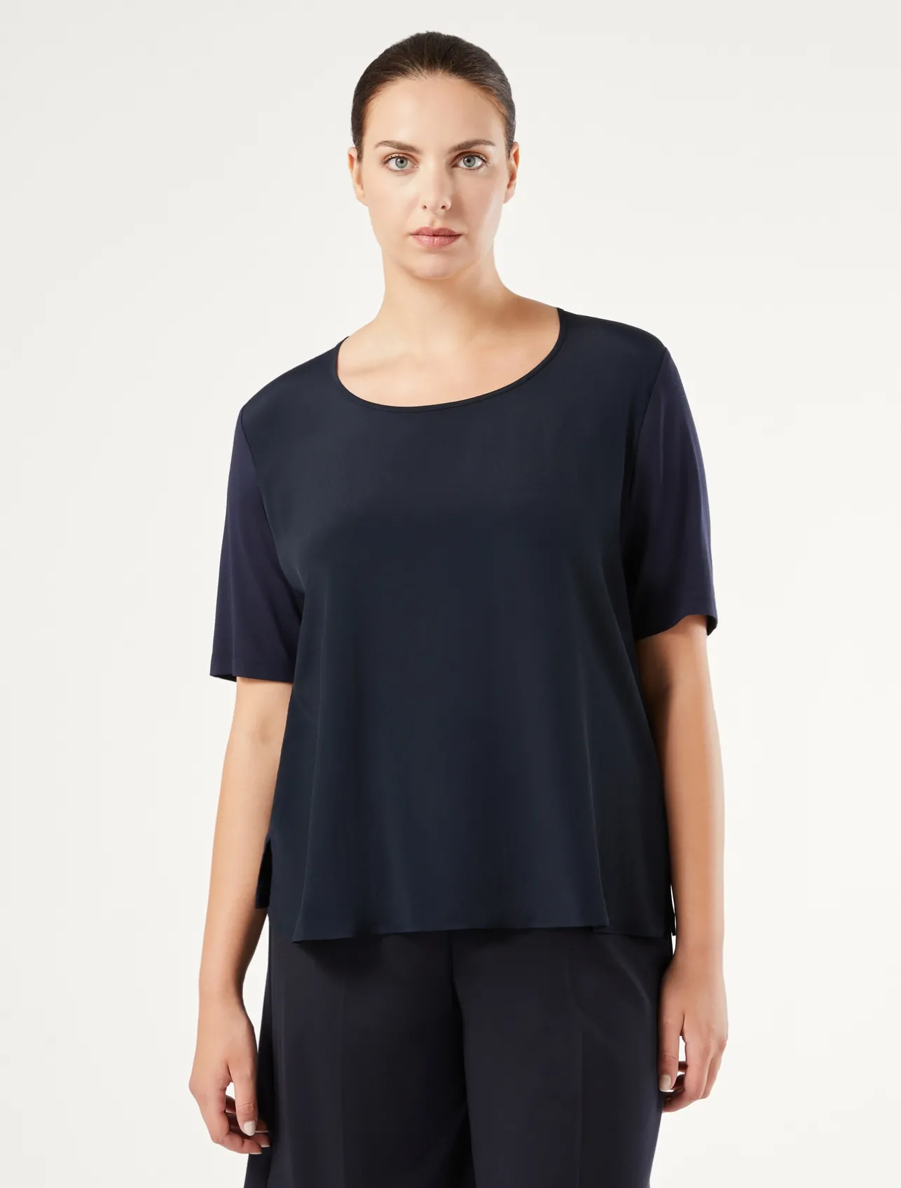 New Marina Rinaldi Jersey, acetate and silk T-shirt ULTRAMARINE