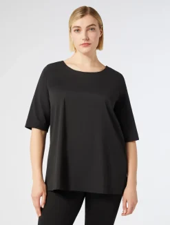 Fashion Marina Rinaldi Jersey and poplin T-shirt BLACK