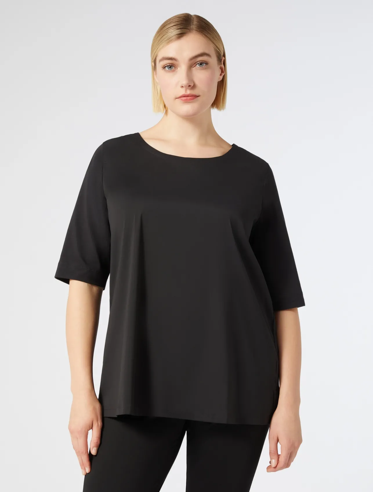 Fashion Marina Rinaldi Jersey and poplin T-shirt BLACK