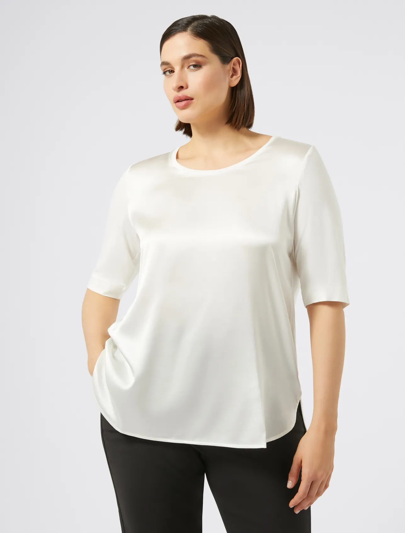 Discount Marina Rinaldi Jersey and satin T-shirt IVORY
