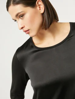 Clearance Marina Rinaldi Jersey and satin T-shirt BLACK