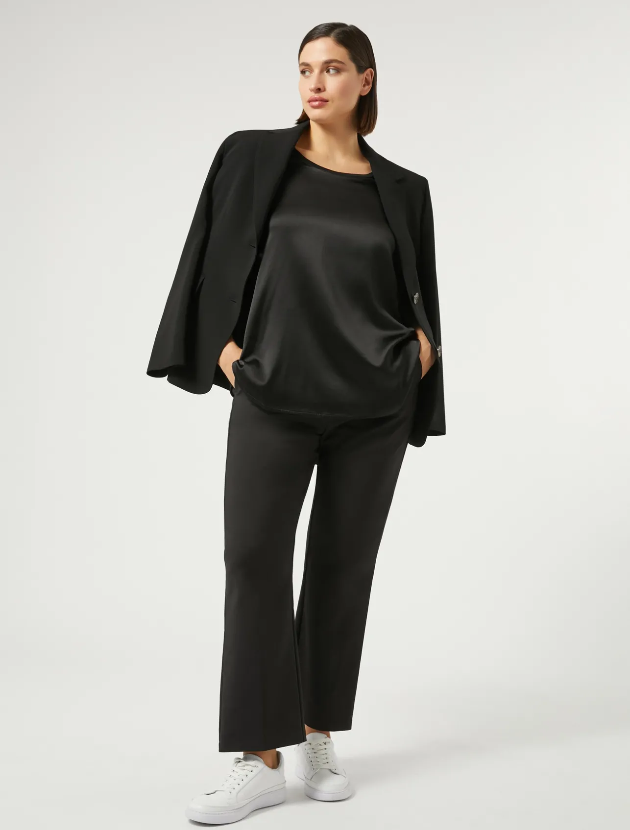 Clearance Marina Rinaldi Jersey and satin T-shirt BLACK