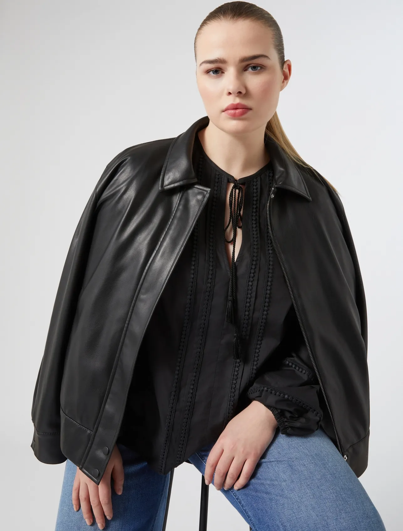 Online Marina Rinaldi Jersey bomber jacket BLACK