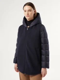 Online Marina Rinaldi Jersey cloth and water-repellent nylon fabric padded jacket MIDNIGHTBLUE