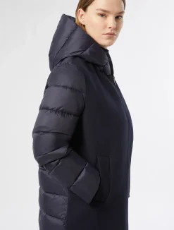 Online Marina Rinaldi Jersey cloth and water-repellent nylon fabric padded jacket MIDNIGHTBLUE
