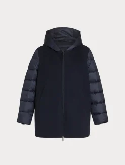 Online Marina Rinaldi Jersey cloth and water-repellent nylon fabric padded jacket MIDNIGHTBLUE