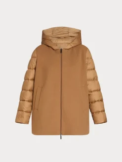 Online Marina Rinaldi Jersey cloth and water-repellent nylon fabric padded jacket HAZELNUTBROWN