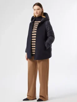 Online Marina Rinaldi Jersey cloth and water-repellent nylon fabric padded jacket MIDNIGHTBLUE