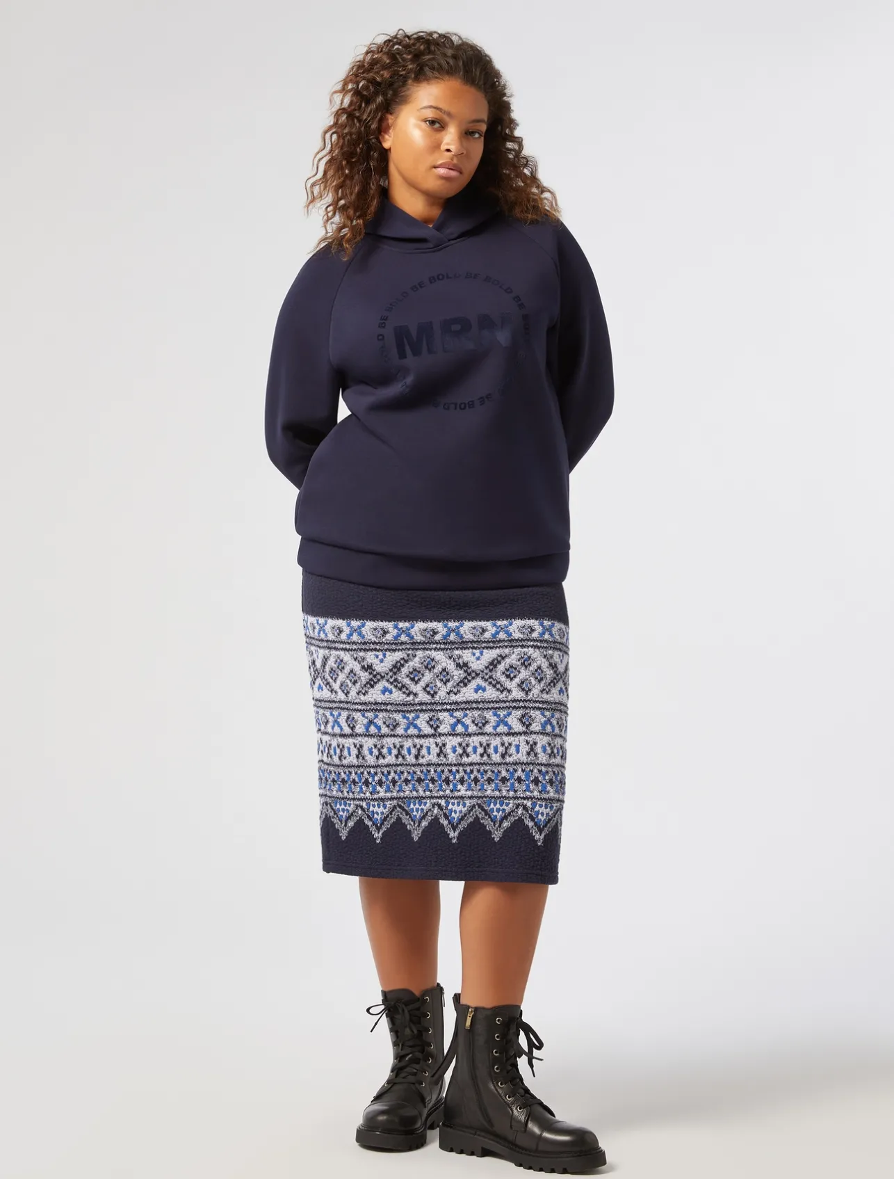 Sale Marina Rinaldi Jersey jacquard skirt MIDNIGHTBLUE