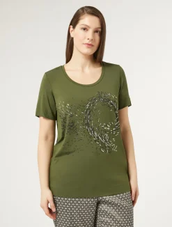 Sale Marina Rinaldi Jersey T-shirt with embroidery GREEN