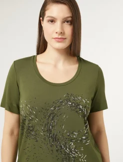 Sale Marina Rinaldi Jersey T-shirt with embroidery GREEN
