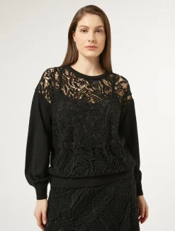 Hot Marina Rinaldi Jumper with macramé embroidery BLACK