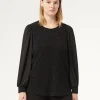 Fashion Marina Rinaldi Lamé jersey and georgette sweatshirt BLACK