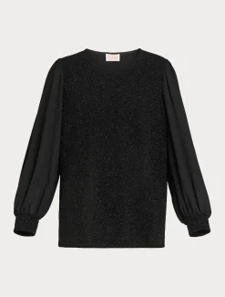 Fashion Marina Rinaldi Lamé jersey and georgette sweatshirt BLACK