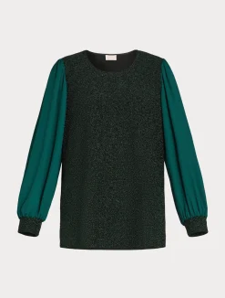 Clearance Marina Rinaldi Lamé jersey and georgette sweatshirt DARKGREEN